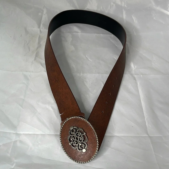 SIGNATURE Levi Strauss Boho Wide Western Belt Brown Vegan Leather Peg & Hole M/L - Picture 3 of 11